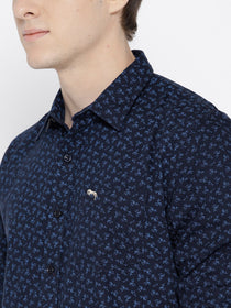 Men Navy Blue Slim Fit Printed Casual Shirt - JUMP USA