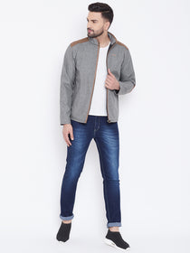 JUMP USA Men Grey Solid Bomber Jacket - JUMP USA