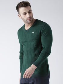 Men Green self Design Pullover - JUMP USA
