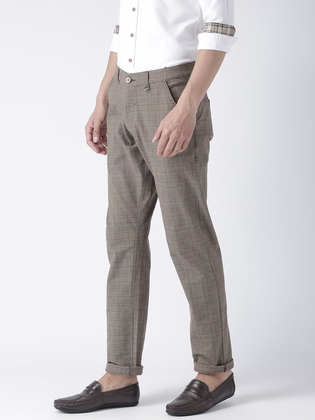 Men Brown Slim Fit Checked Chinos - JUMP USA (1568801587242)