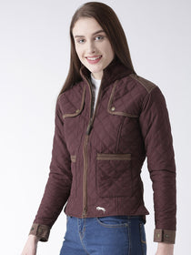 Women Polyster Casual Long Sleeve  Wine Winter Jacket - JUMP USA (1568775929898)