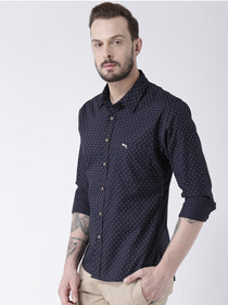 Men Navy Blue Printed Cotton Slim Fit Shirt - JUMP USA