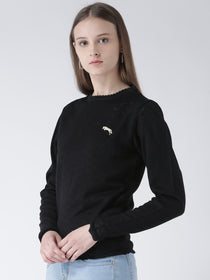 Women Black Self Design Pullover - JUMP USA
