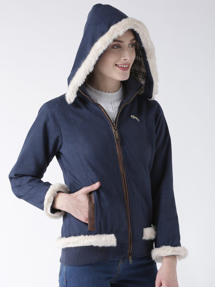 Women 's Polyster Casual Long Sleeve  Navy Winter Jacket - JUMP USA (1568777863210)