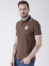 Men Brown Solid Polo T-shirt - JUMP USA