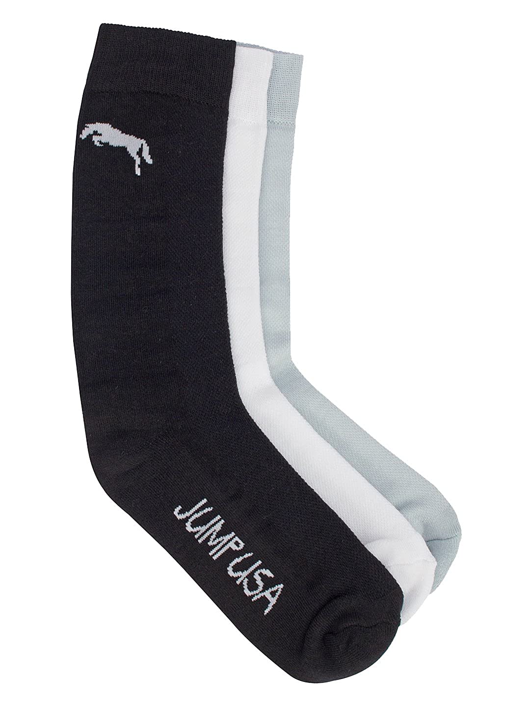 JUMP USA Men's Calf Length Bamboo Cotton Socks - Pack of 3 | Men Casual Socks for Everyday Wear - Sweat Proof, Quick Dry, Padded for Extra Comfort | Color - Black/Blue/White