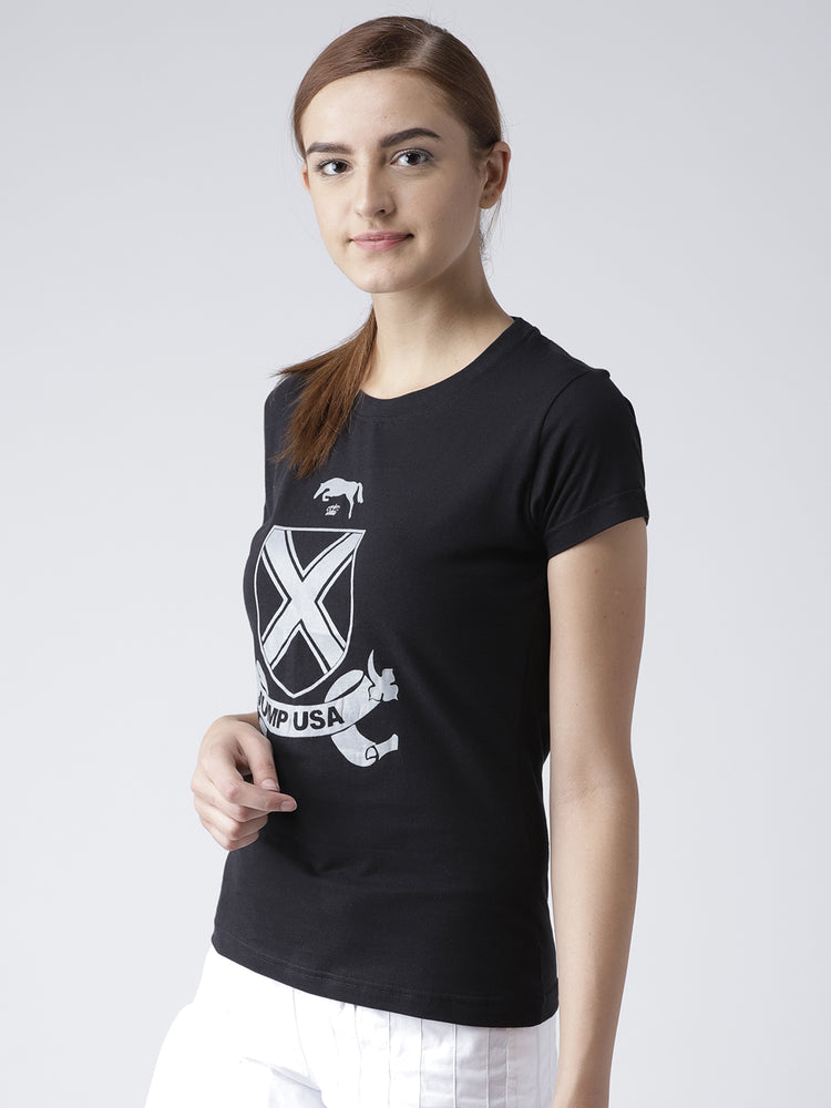 Women Solid Black T-Shirt - JUMP USA