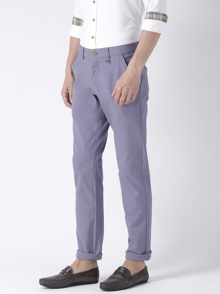 Men Lavender Slim Fit Solid Chinos - JUMP USA (1568801751082)