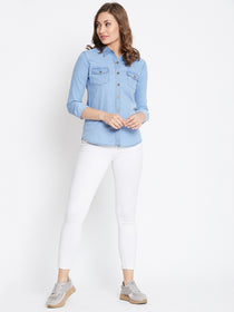 JUMP USA Women Regular Fit Blue Casual Denim Shirt - JUMP USA