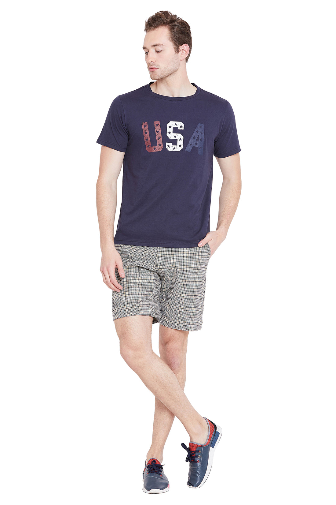 Men Grey Checked Casual Shorts - JUMP USA