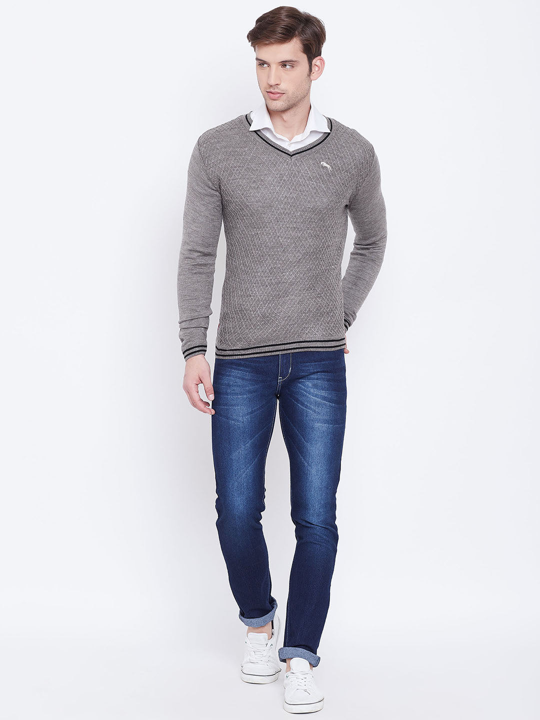 JUMP USA Men Beige Self Design Sweater - JUMP USA