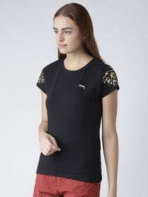 Women Solid Black T-Shirt - JUMP USA