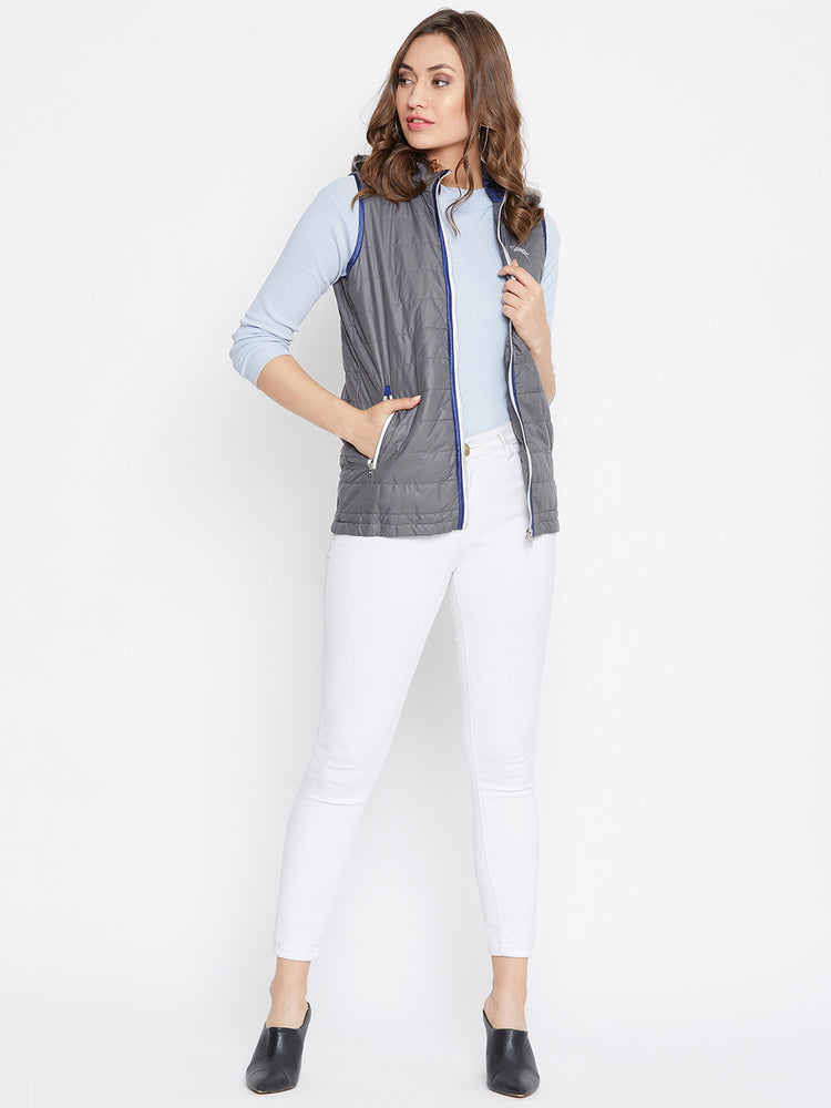 Women Grey Casual Quilted Jacket - JUMP USA