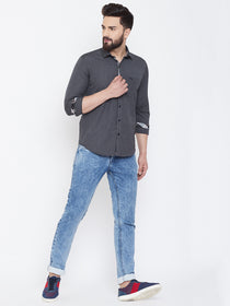 JUMP USA Men Charcoal Solid Cotton Casual Shirts - JUMP USA