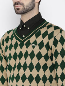 Men Green and Beige Colourblocked Pullover - JUMP USA
