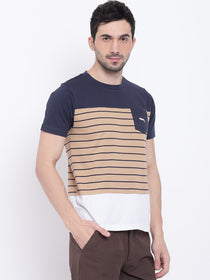 Men Casual Striped Beige T-shirt - JUMP USA