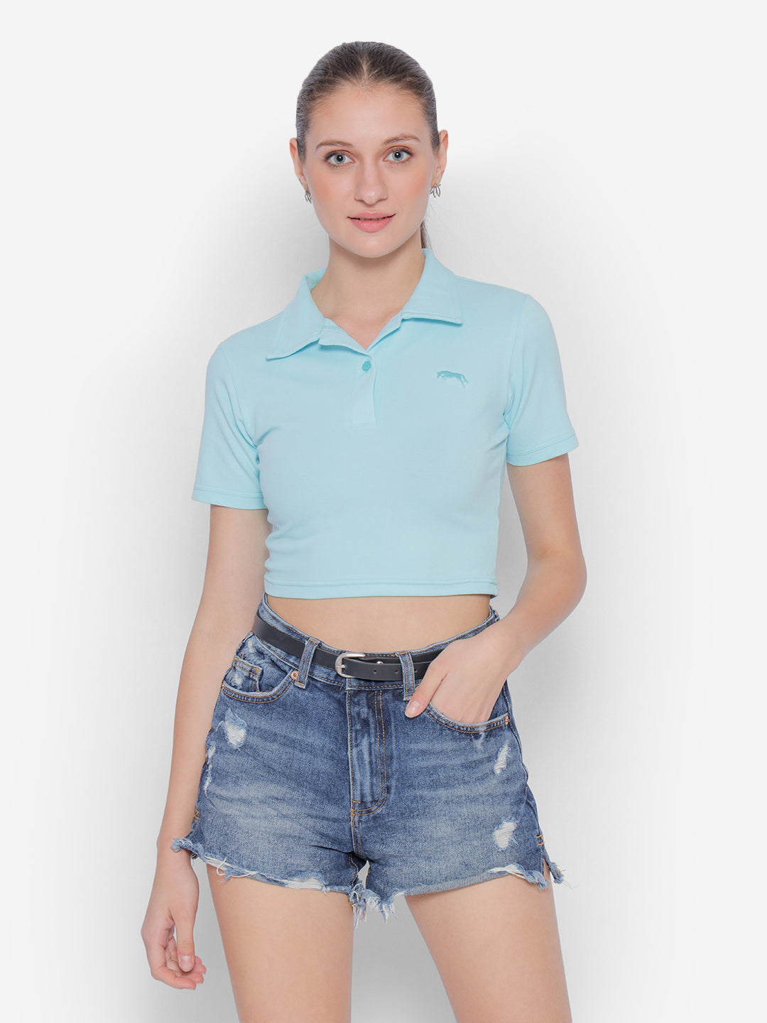 JUMP USA Pure Cotton Short Sleeve Polo Crop Top
