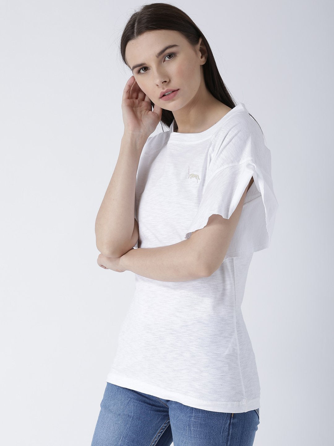 Women White Solid Top - JUMP USA