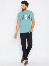 JUMP USA Men Blue Solid Round Neck T-Shirt - JUMP USA