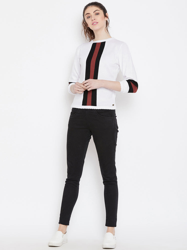 Womens Solid White/Black Sweaters - JUMP USA