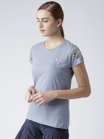 Women Solid Blue T-Shirt - JUMP USA