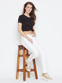 Women White Solid Skinny Fit Trouses - JUMP USA