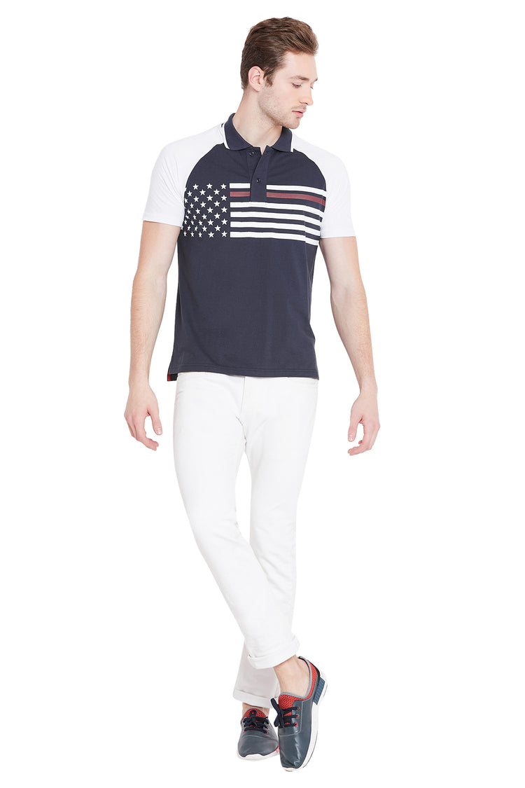 Men Navy Blue Solid Casual Polo T-shirts - JUMP USA