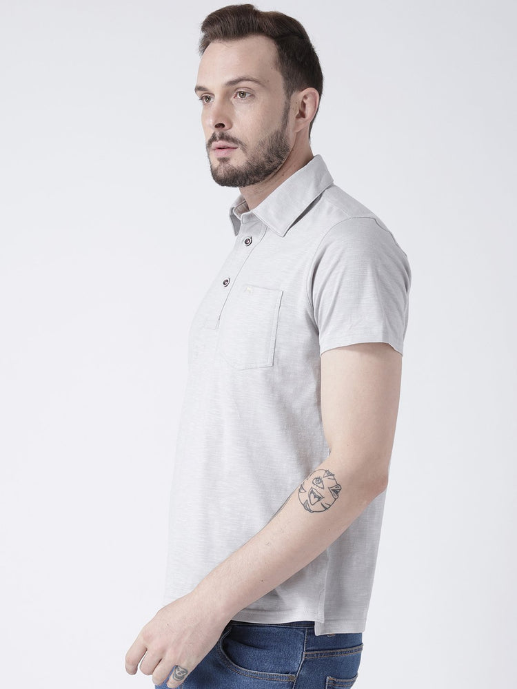 Men Grey melange Solid Polo T-shirt - JUMP USA