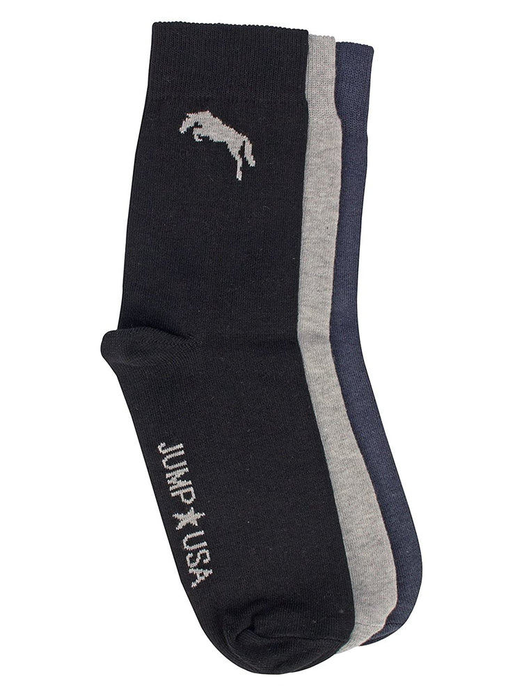 JUMP USA Men's Calf Length Socks - Pack of 3 | Color - Black/Navy/Grey | BAMBOO COTTON