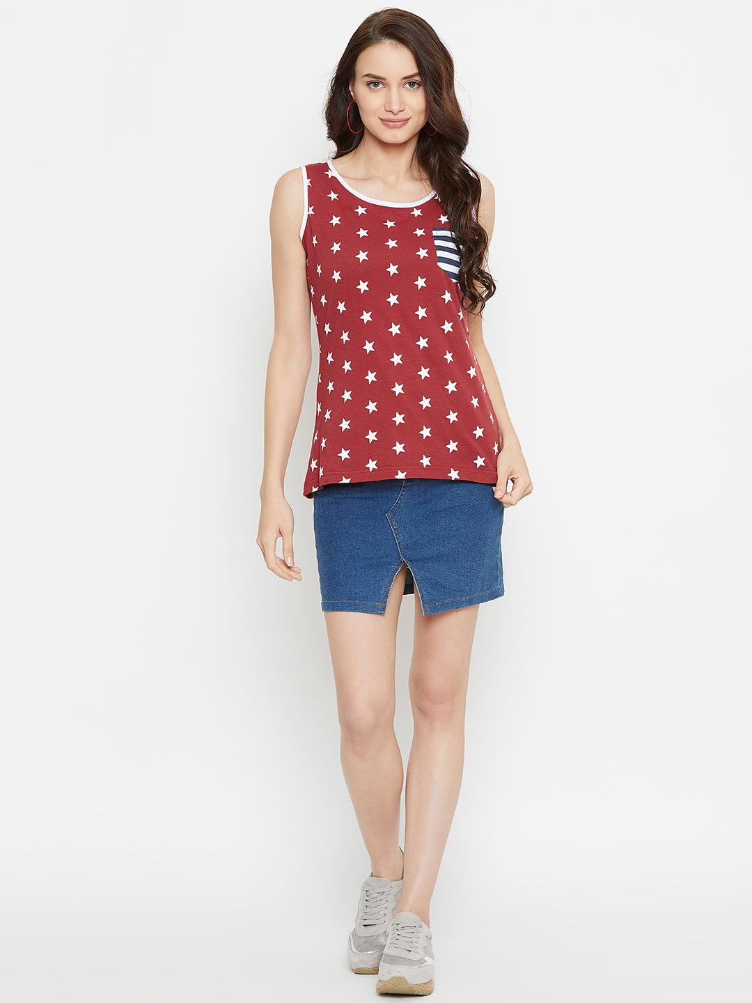 Women Red Printed Casual Printed Top - JUMP USA