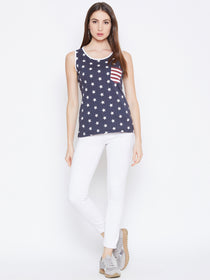 JUMP USA Women Navy Blue Printed Casual Printed Tank Top - JUMP USA