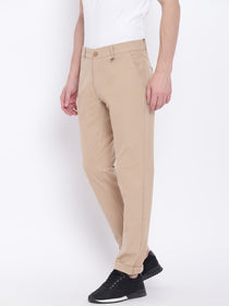 Men Casual Solid Beige Chinos - JUMP USA