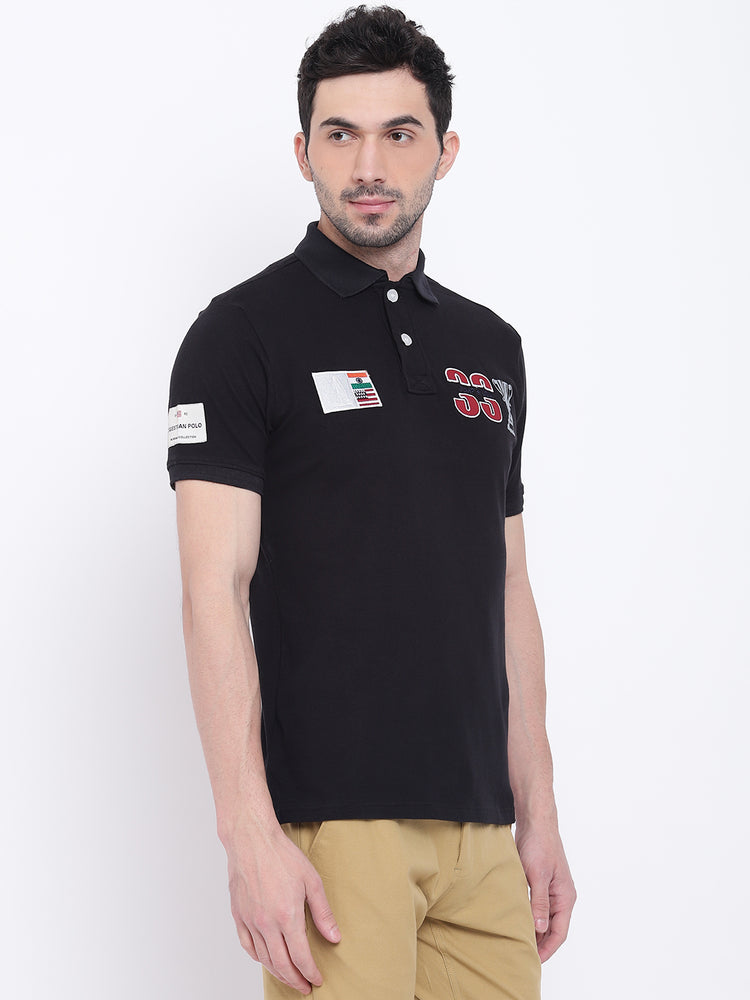 Men Casual Solid Black Polo Collar T-Shirt - JUMP USA