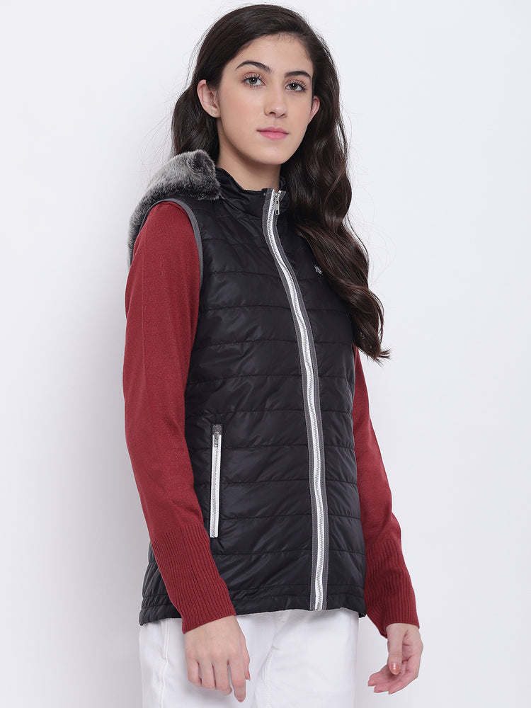 Women Black Casual Quilted Jacket - JUMP USA
