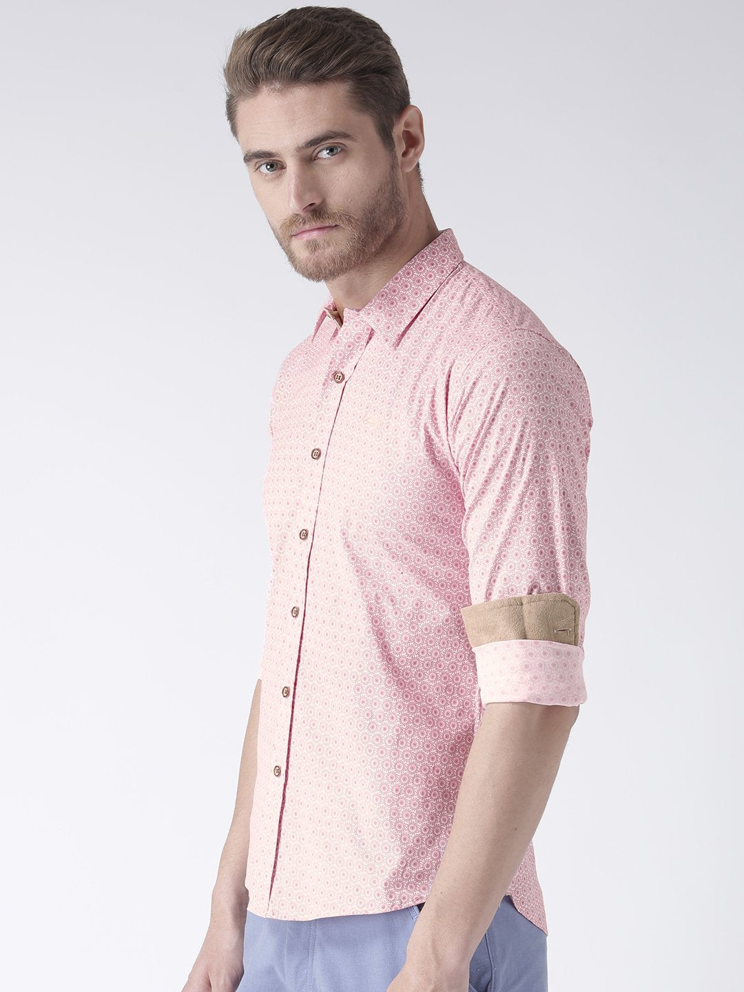 Men Pink Regular Fit Printed Casual Shirt - JUMP USA (1568801980458)