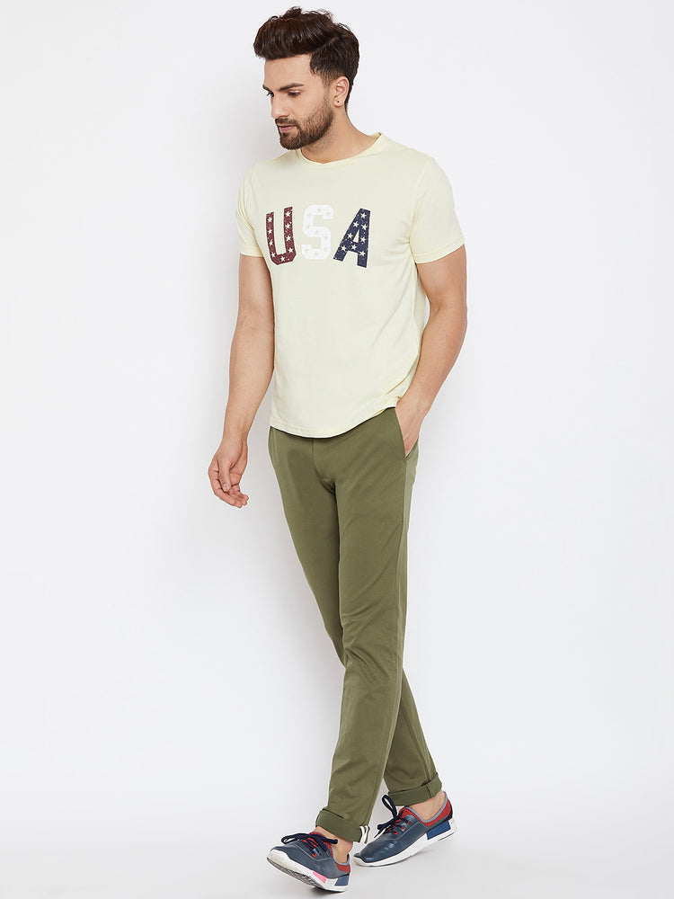 JUMP USA Men Solid Olive Casual Regular Fit Chinos Trousers - JUMP USA