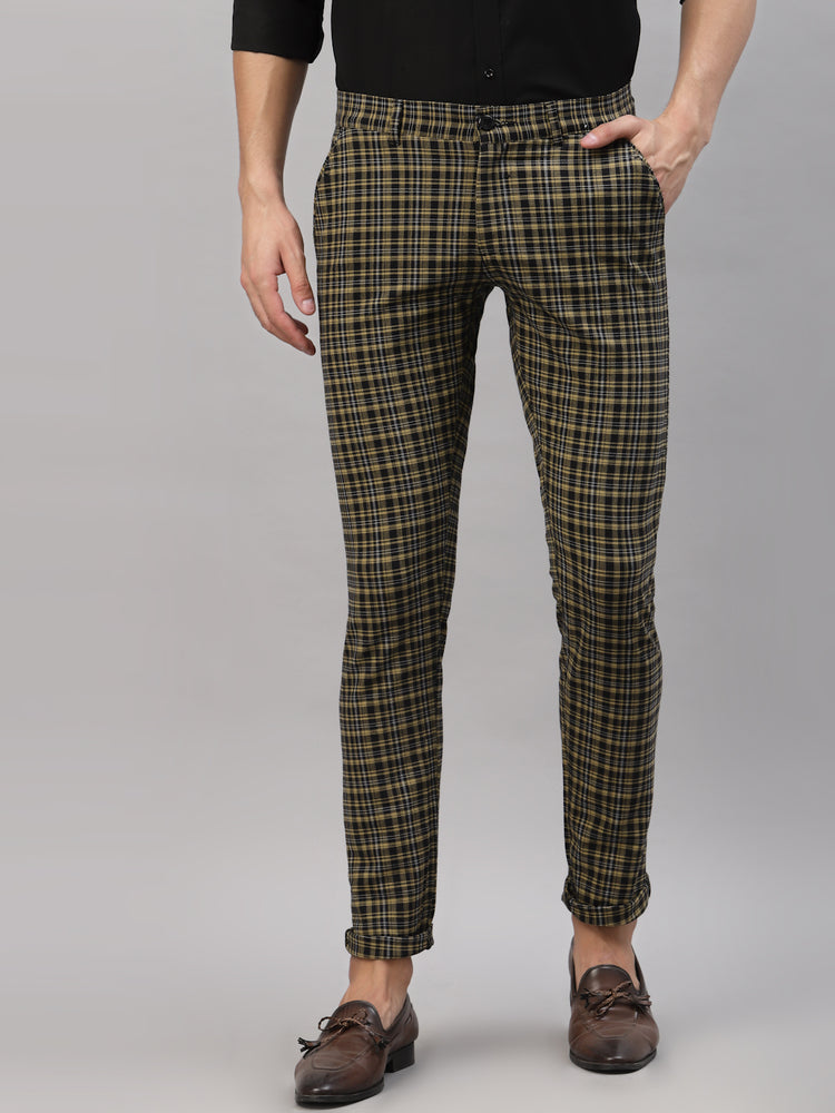 Men Grey Checked Casual Slim Fit Trousers