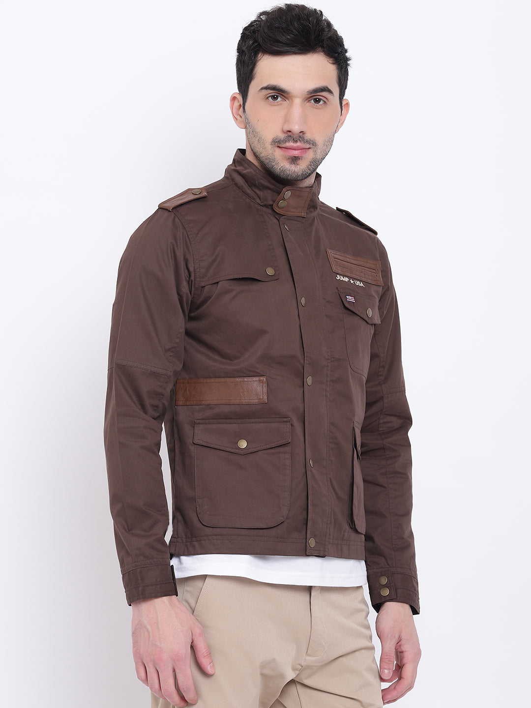 Men Casual Solid Brown Tailored Jacket - JUMP USA