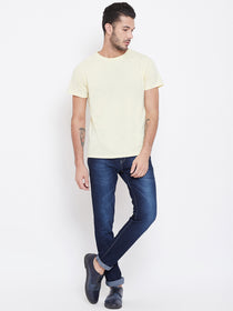 Men Beige Solid Round Neck T-shirt - JUMP USA