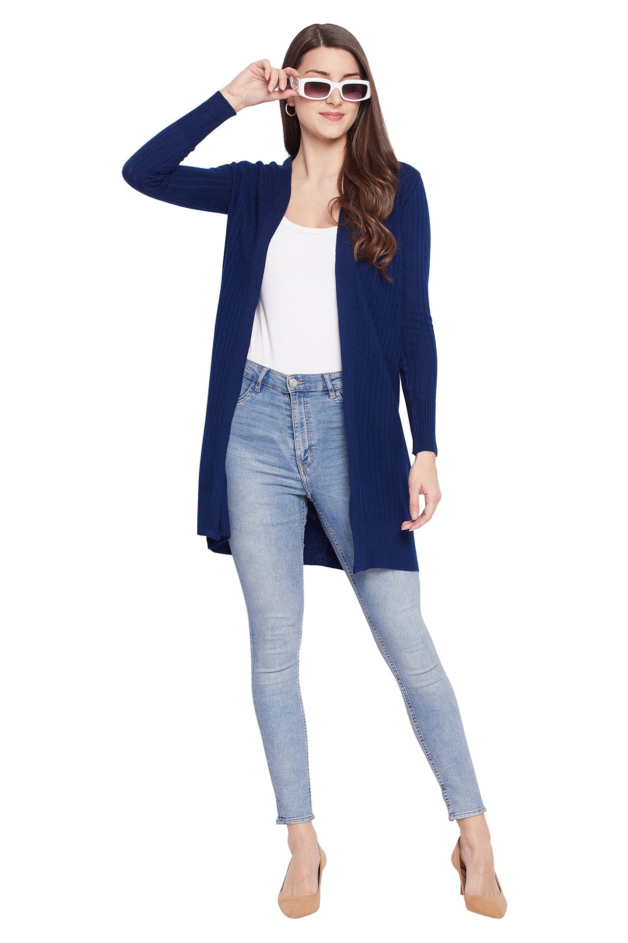 JUMP USA Women Solid Longline Open Front Shrug