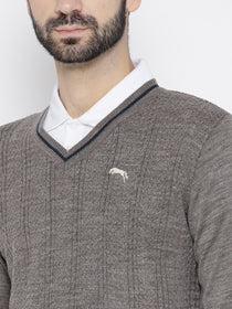 Men Beige self Design Pullover - JUMP USA