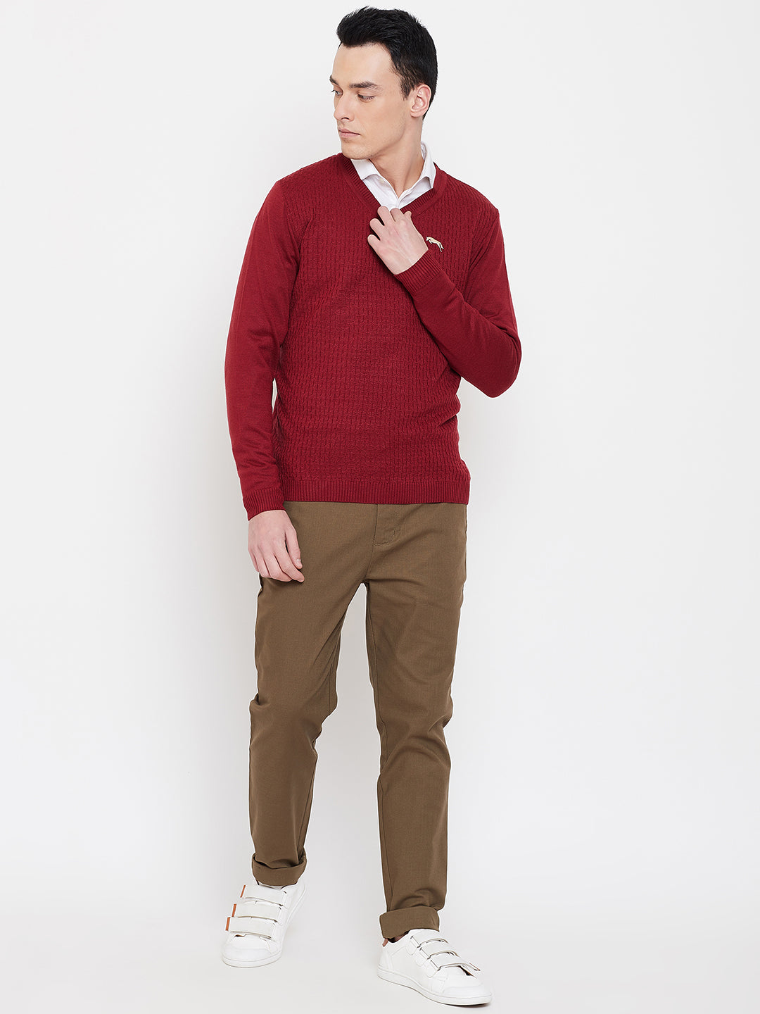 JUMP USA Men Red Self Design Sweater - JUMP USA
