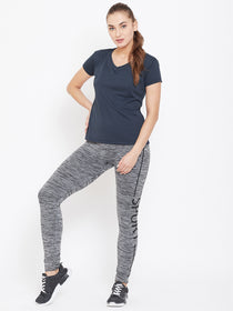 Women Navy Blue Active Wear V-neck T-shirt - JUMP USA
