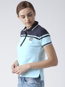 Women Blue and Navy Blue Polo T-shirt - JUMP USA
