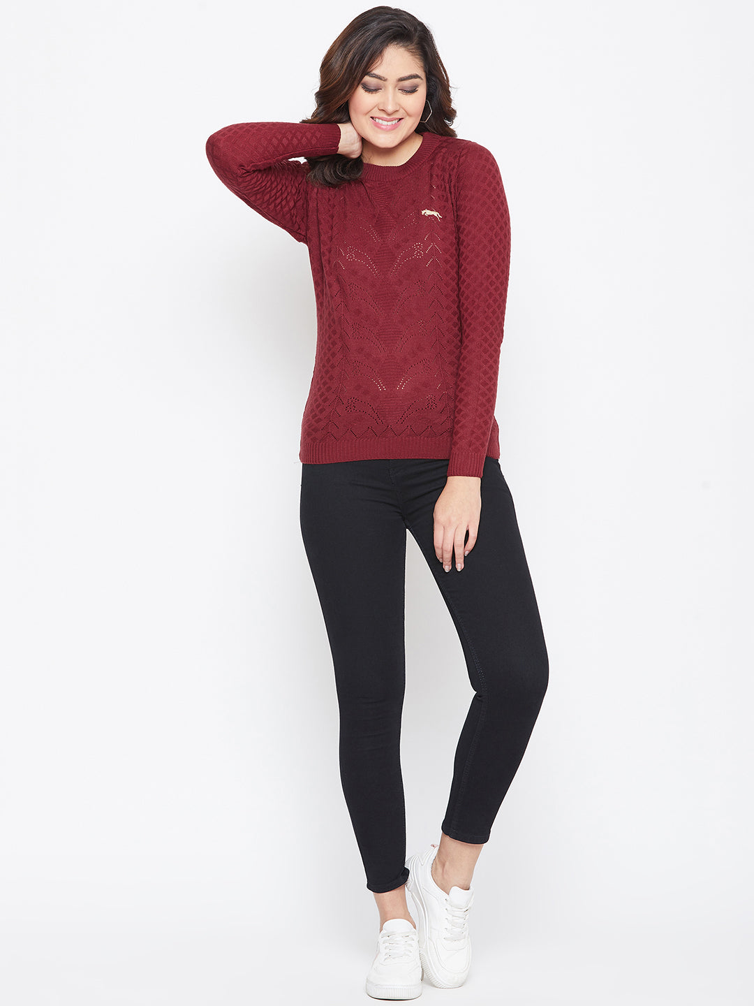 JUMP USA Women Red Self Design Sweater - JUMP USA