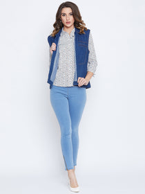 JUMP USA Women White & Blue Printed Casual Shirts - JUMP USA