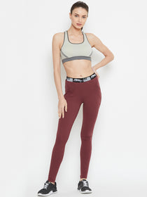Women Maroon Active Wear Tights - JUMP USA