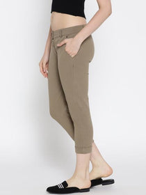 Women Solid Cropped Chinos - JUMP USA