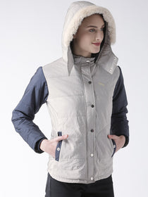 Women 's Polyster Casual Long Sleeve  Grey Winter Jacket - JUMP USA (1568777568298)