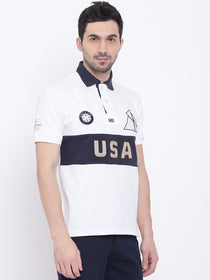 Men Casual Solid White Polo Collar T-Shirt - JUMP USA